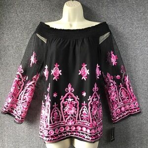 NWT INC International Concept Embroidered Sheer 3/4 Sleeves Tunic Blouse…